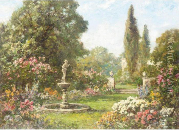 Garden Scene Oil Painting - Thomas E. Mostyn