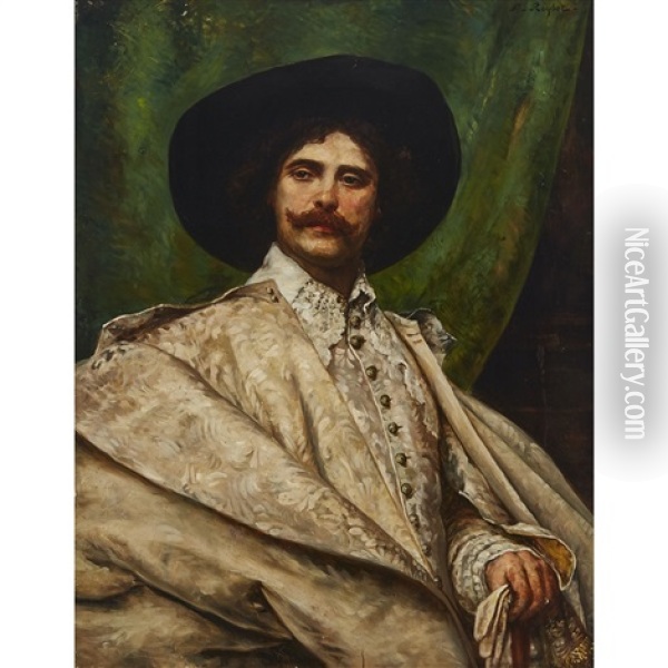 A Noble Cavalier In Brocade Cape Oil Painting - Ferdinand Victor Leon Roybet