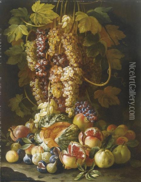 Natura Morta Di Frutta Con Uva E Melograni Oil Painting - Francesco Della Questa