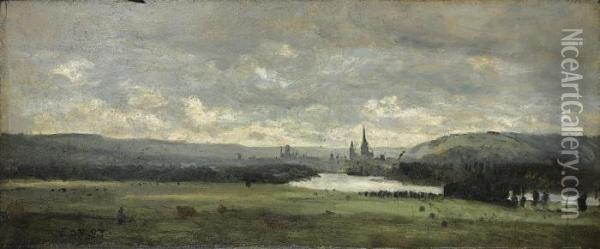 Rouen, Vue Panoramique Avec La Seine Au Premier Plan Oil Painting - Jean-Baptiste-Camille Corot