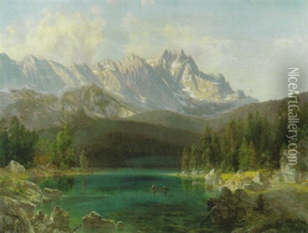 Der Eibsee Mit Blick Auf Das Zugspitzmassiv Oil Painting - Michael Sachs