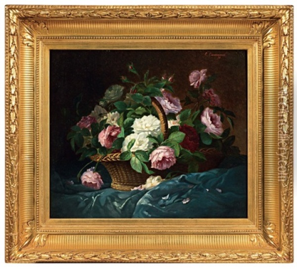 Natura Morta Con Rose Oil Painting - Pierre Emmanuel Eugene Damoye