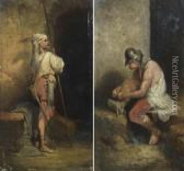 Gegenstucke: Sitzender Soldat / Orientalischer Soldat. Oil Painting - Jean-Louis-Ernest Meissonier