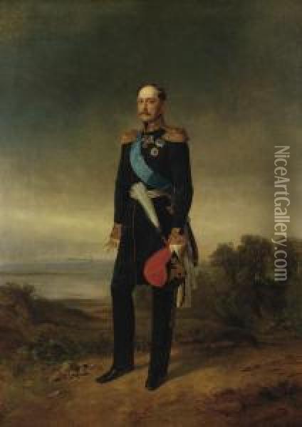Emperor Nicholas I In The Full Uniform Of A Guard Cossack General Oil Painting - Gregor Jnr Von Bochmann