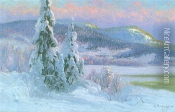 Vinterlandskap I Eftermiddagsljus Oil Painting - Carl Brandt