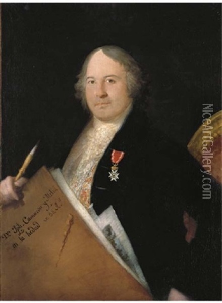 Portrait Of Jose Camaron Y Melia (1760-1819), Half-length, Holding A Portfolio Oil Painting - Ascensio Julia