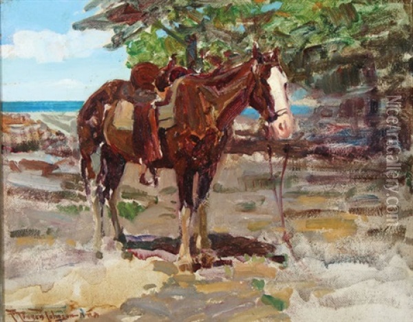 Blazed Faced Pony Oil Painting - Frank Tenney Johnson