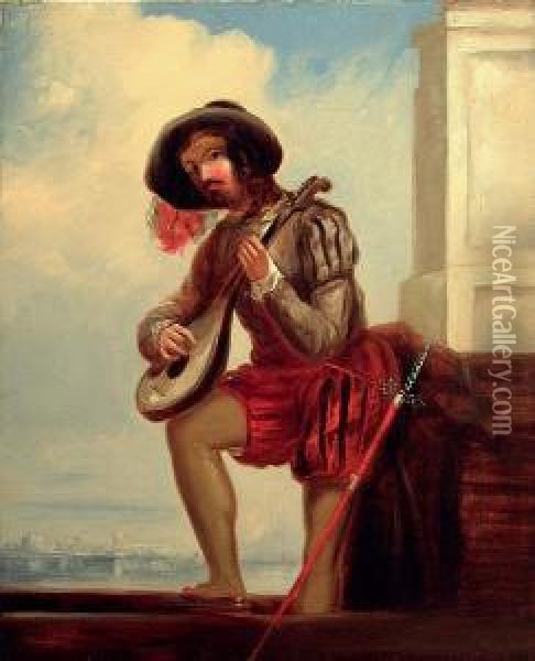 A Venetian Musician Oil Painting - Daniel Maclise