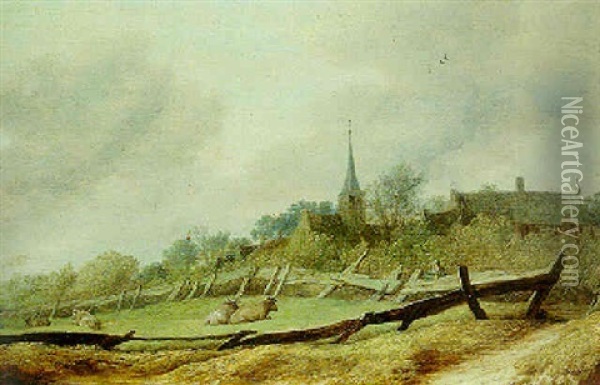 Paysage De Paturage Pres D'une Ville Hollandaise Oil Painting - Salomon van Ruysdael