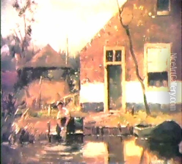 Farmhouse At A Canal Oil Painting - Piet Mondrian