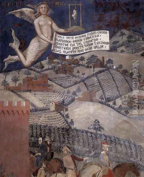The Effects of Good Government in the Countryside (detail-3) 1338-40 Oil Painting - Ambrogio Lorenzetti