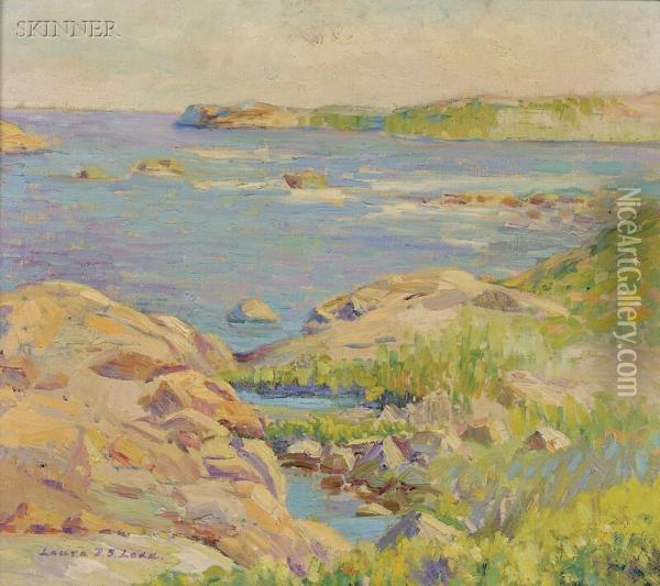 Costal View With Rocky Shoreline Oil Painting - Laura D. Stroud Ladd