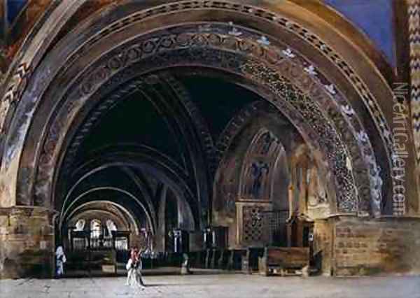 The Interior of the Lower Basilica of St Francis of Assisi Oil Painting - Thomas Hartley Cromek