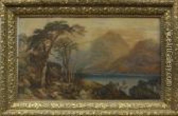Figures In An Extensive Landscape Oil Painting - Anthony Vandyke Copley Fielding