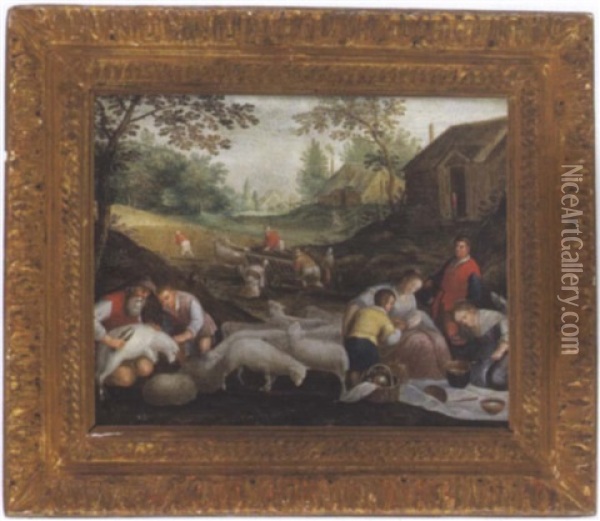 Die Schafschur, Allegorie Des Herbstes (la Tosatura Delle Pecore, Allegoria Dell'autunno) Oil Painting - Jacopo dal Ponte Bassano