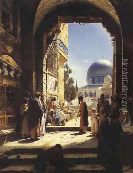 At the Entrance to the Temple Mount, Jerusalem Oil Painting - Gustave Bauernfeind