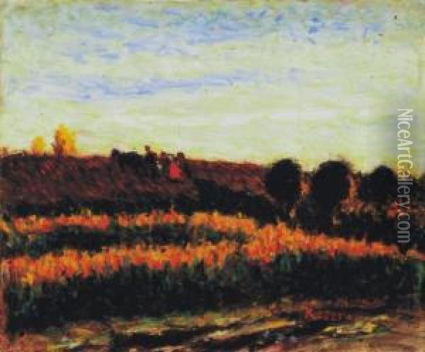 Twilight In The Fields, 1910s Oil Painting - Jozsef Koszta
