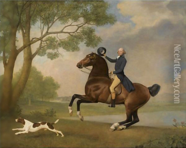 Portrait Of Baron De Robeck Riding A Bay Hunter Oil Painting - George Stubbs