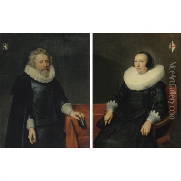 Jacob Van Dalen, Vallensis (+ Margaretha Van Clootwijk; Pair) Oil Painting - Michiel Janszoon van Mierevelt