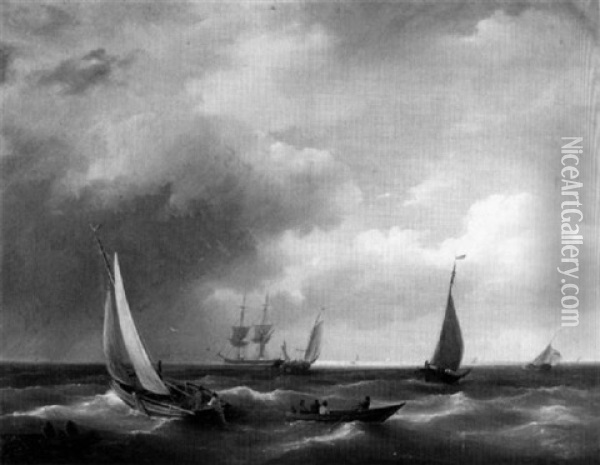 Ships In A Harbor Oil Painting - Hermanus Koekkoek the Elder