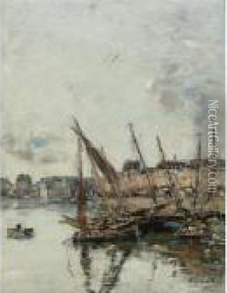 Le Port De Trouville, Maree Basse Oil Painting - Eugene Boudin