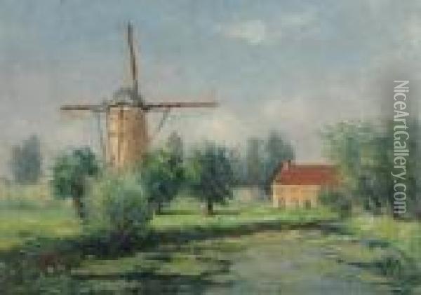 Mill Near The Water Oil Painting - Romain Steppe