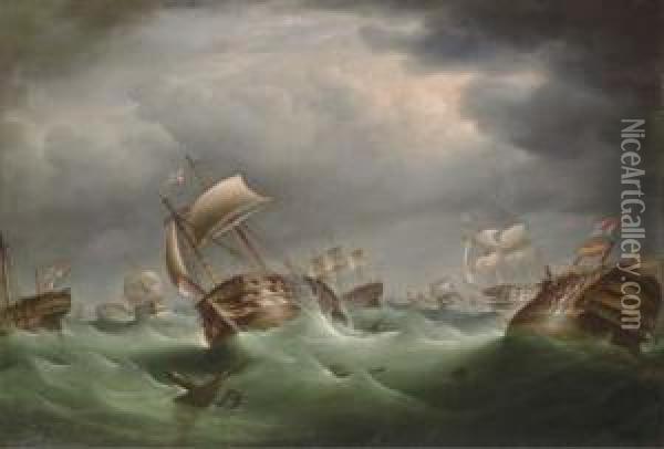 The Battle Of Trafalgar Oil Painting - Richard Barnett Spencer