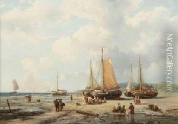 Sorting The Catch Oil Painting - George Willem Opdenhoff