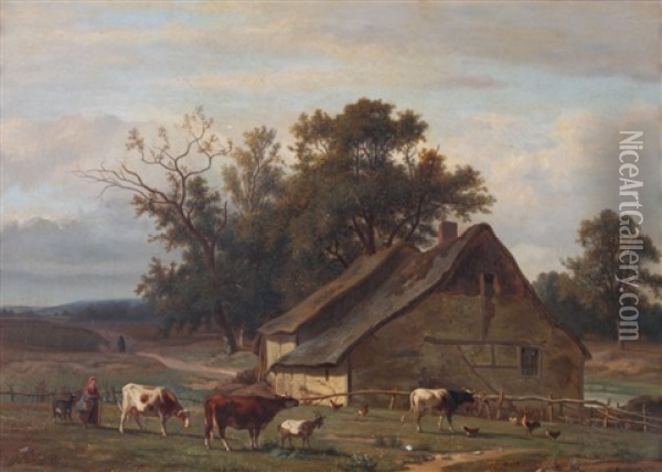 Een Herderin Met Koeien Oil Painting - Hendrik van de Sande Bakhuyzen
