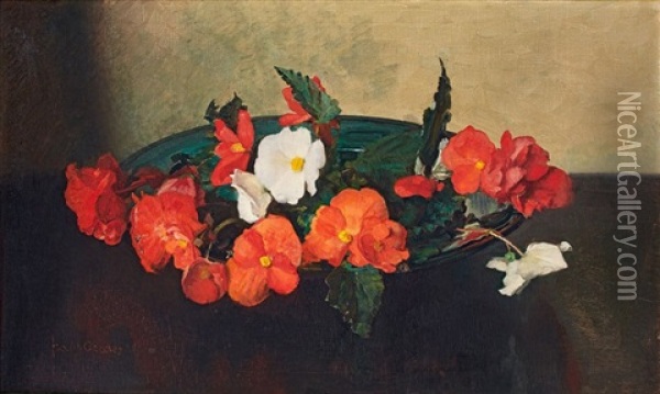 A Vase Of Hibiscus, Dog-rose And Cyclamen Oil Painting - Frans David Oerder