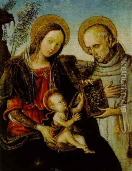 La Madonna Col Bambino, Cui San Bernardino Offre Il Suo Libro Oil Painting - Bernardino Betti Pinturicchio