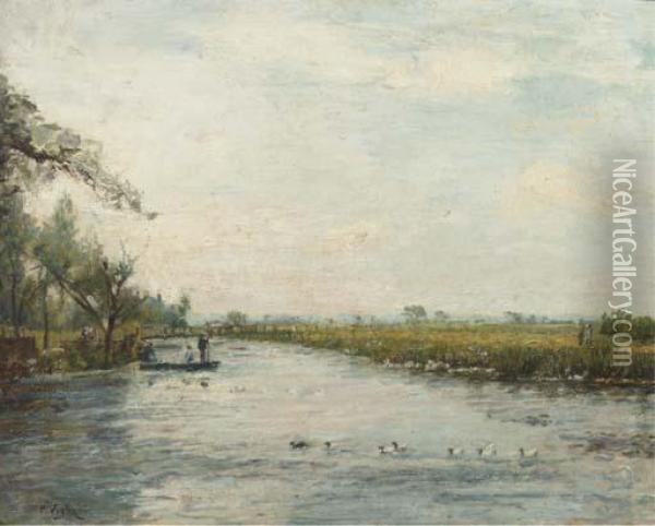 Paysage En Ete: Ducks On A River Oil Painting - Paul Vogler