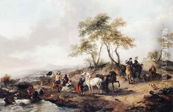 The Halt of the Hunting Party Oil Painting - Philips Wouwerman