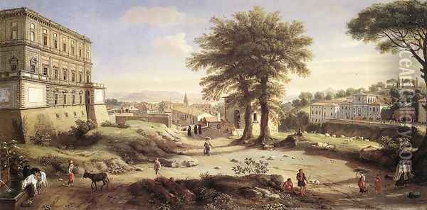 Villa Aldobrandini at Frascati 1720-25 Oil Painting - Caspar Andriaans Van Wittel