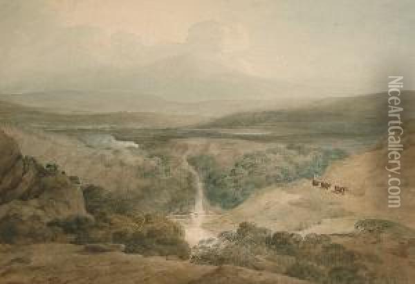 Distant View Of Snowdon, From Moel Hebog Oil Painting - William Pearson