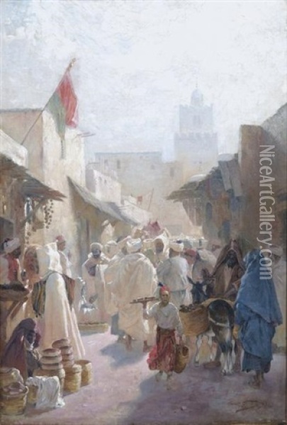 Marche A Tunis Oil Painting - Karl Max Tilke