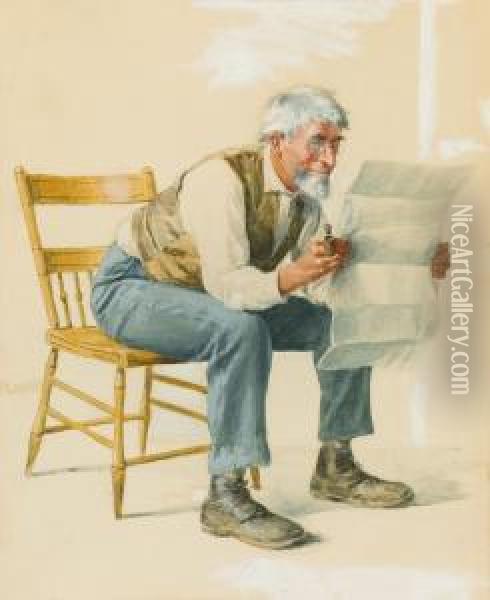 Old Man Reading A Newspaper Oil Painting - Arthur Burdett (Sr.) Frost