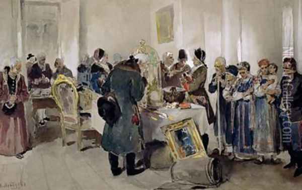 Auction of Serfs Oil Painting - Klavdiy Vasilievich Lebedev