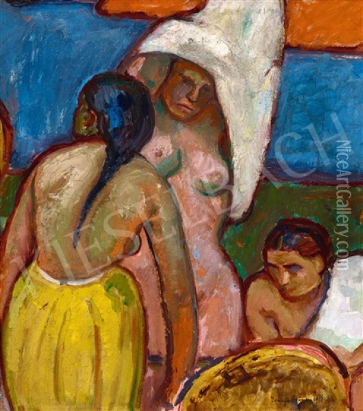 Bathers In Nagybanya (study To The Bathing Women) Oil Painting - Bela Ivanyi Gruenwald