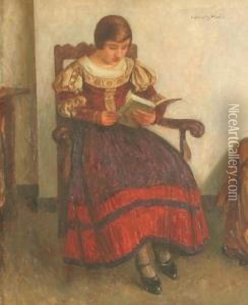 Junge Frau Bei Der Lekture Eines Buches Oil Painting - Carl Schmitz-Pleis
