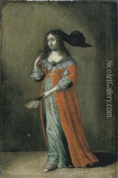 Ritratto Di Gentildonna, A Figura Intera, Con Un Ventaglio Nella Mano Sinistra Oil Painting - Pieter Jacobs Codde