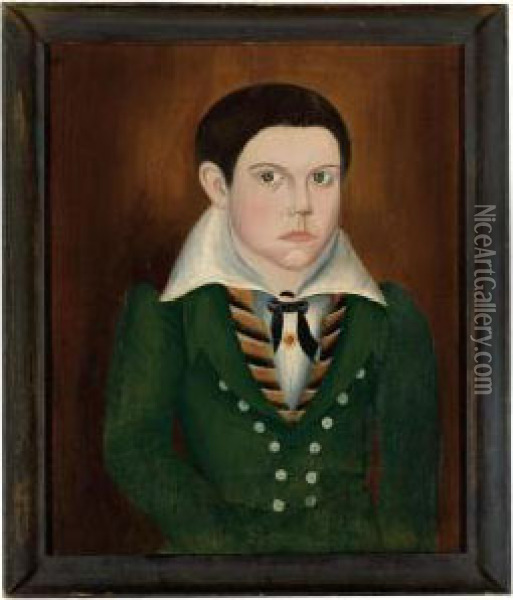 Portrait Of A Boy In A Green Suit Oil Painting - Sheldon Peck