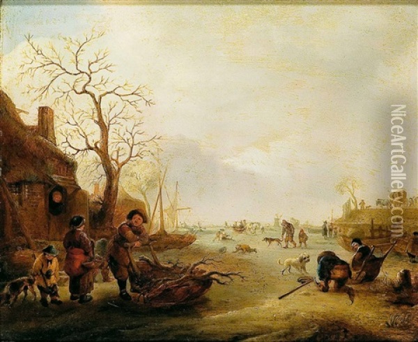 Patinando Sobre Hielo Oil Painting - Cornelis Vermeulen