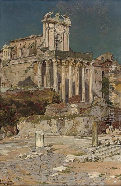 The Forum Before St Giuseppe Dei Falegnami, Rome Oil Painting - Theodor Groll