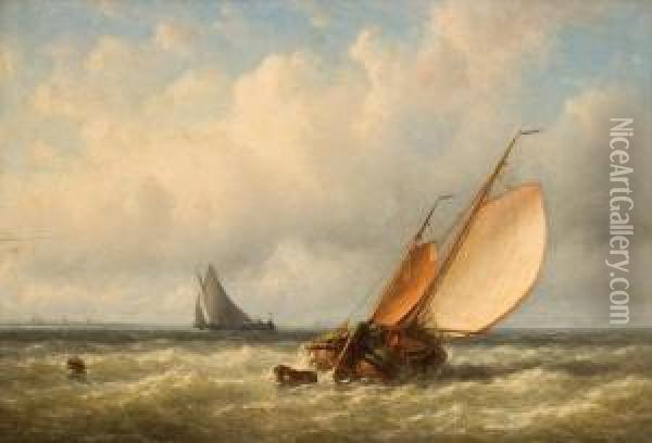 Zeilboten Op Zee Oil Painting - Joannes Frederick Schutz