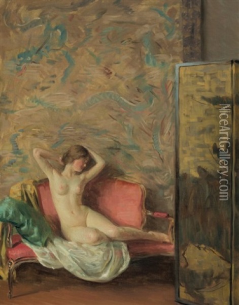 The Pink Settee Oil Painting - William Wallace Gilchrist