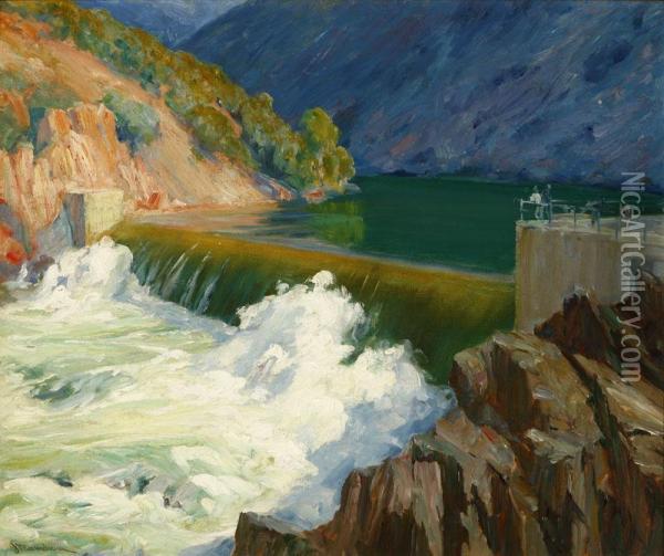 At The Dam Oil Painting - Jean Mannheim