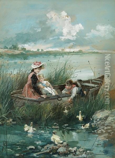 Playing With The Ducks Oil Painting - Vicente Garcia de Paredes