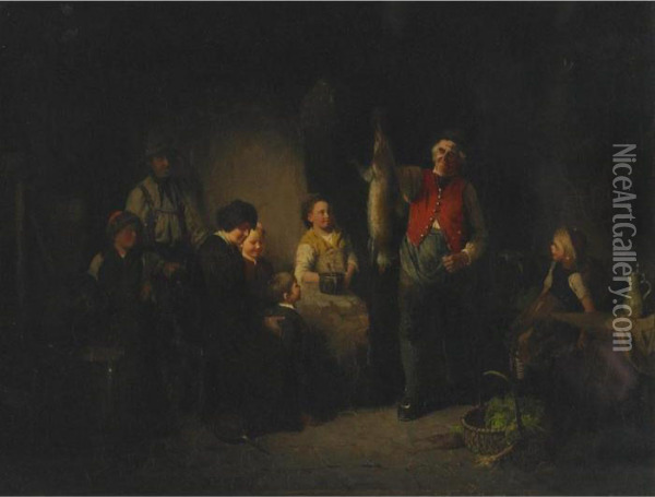 Home From The Hunt Oil Painting - Johann Ferdinand J. Hintze