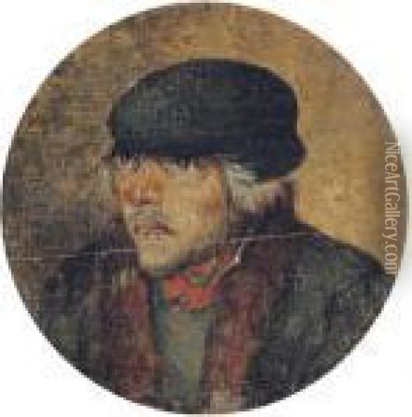 A Peasant, Bust-length, In A Green Coat And Cap Oil Painting - Pieter The Younger Brueghel